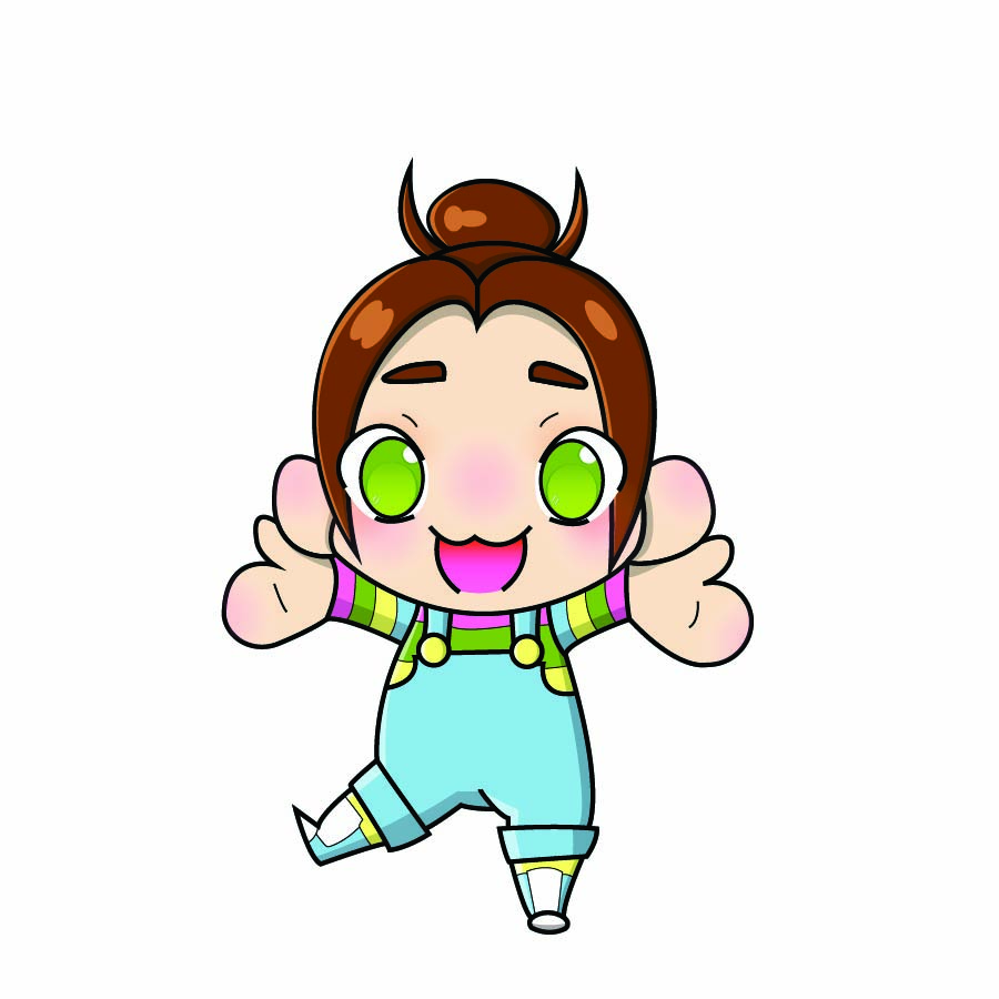 Picture of a brown-haired character wearing a striped shirt and overalls in a fun pose